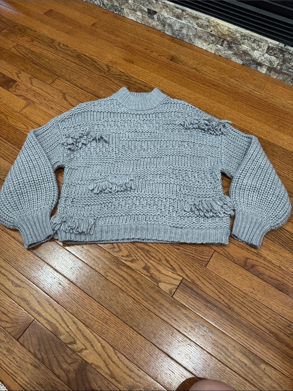 Universal Thread Light Gray Chunky Fringe Crewneck Sweater